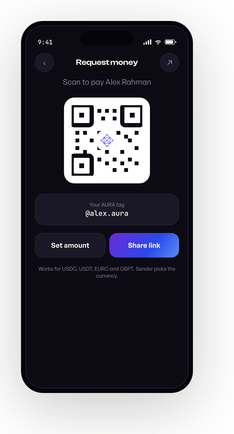 Request money via QR code