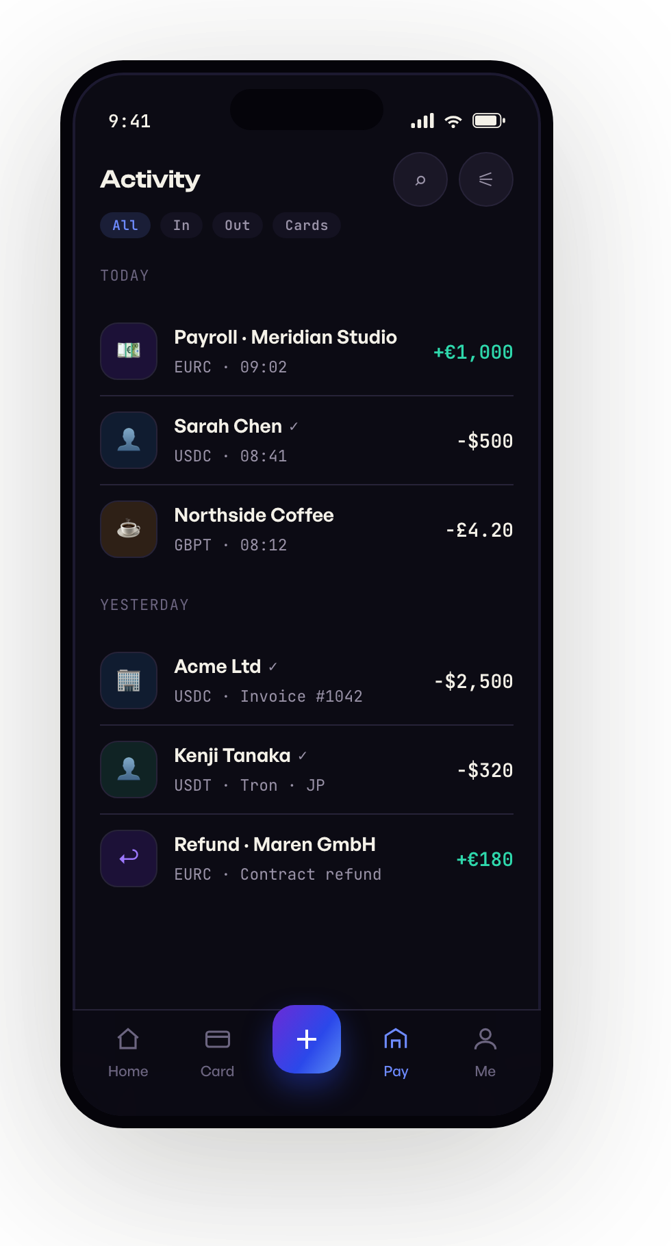 Full transaction activity ledger