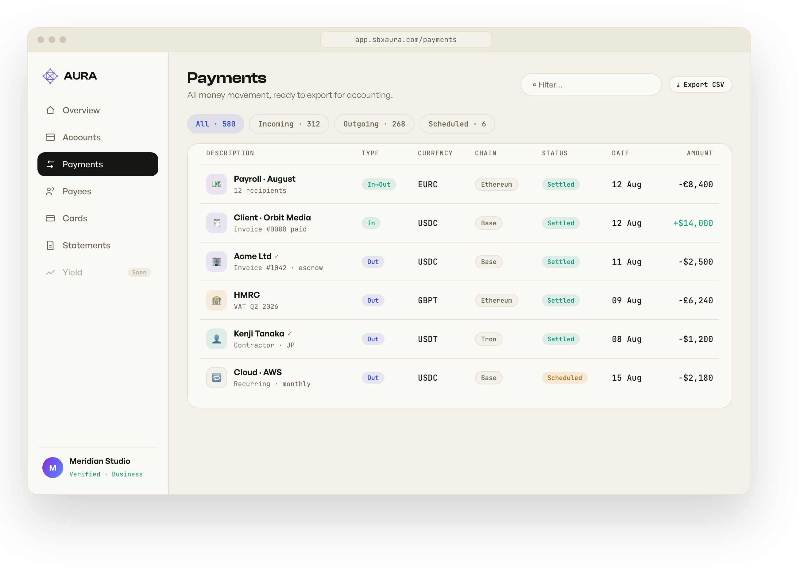 Payments ledger screen